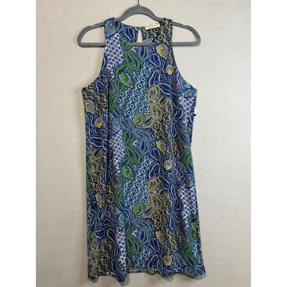 LK Luv Arianna Shift Dress‎ Women's Medium Blue Green Yellow Boho Sleeveless